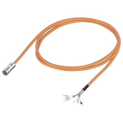 Een oranje elektrische kabel met een stekker aan het ene uiteinde en ontblote draden aan het andere uiteinde, geschikt voor aansluiting.