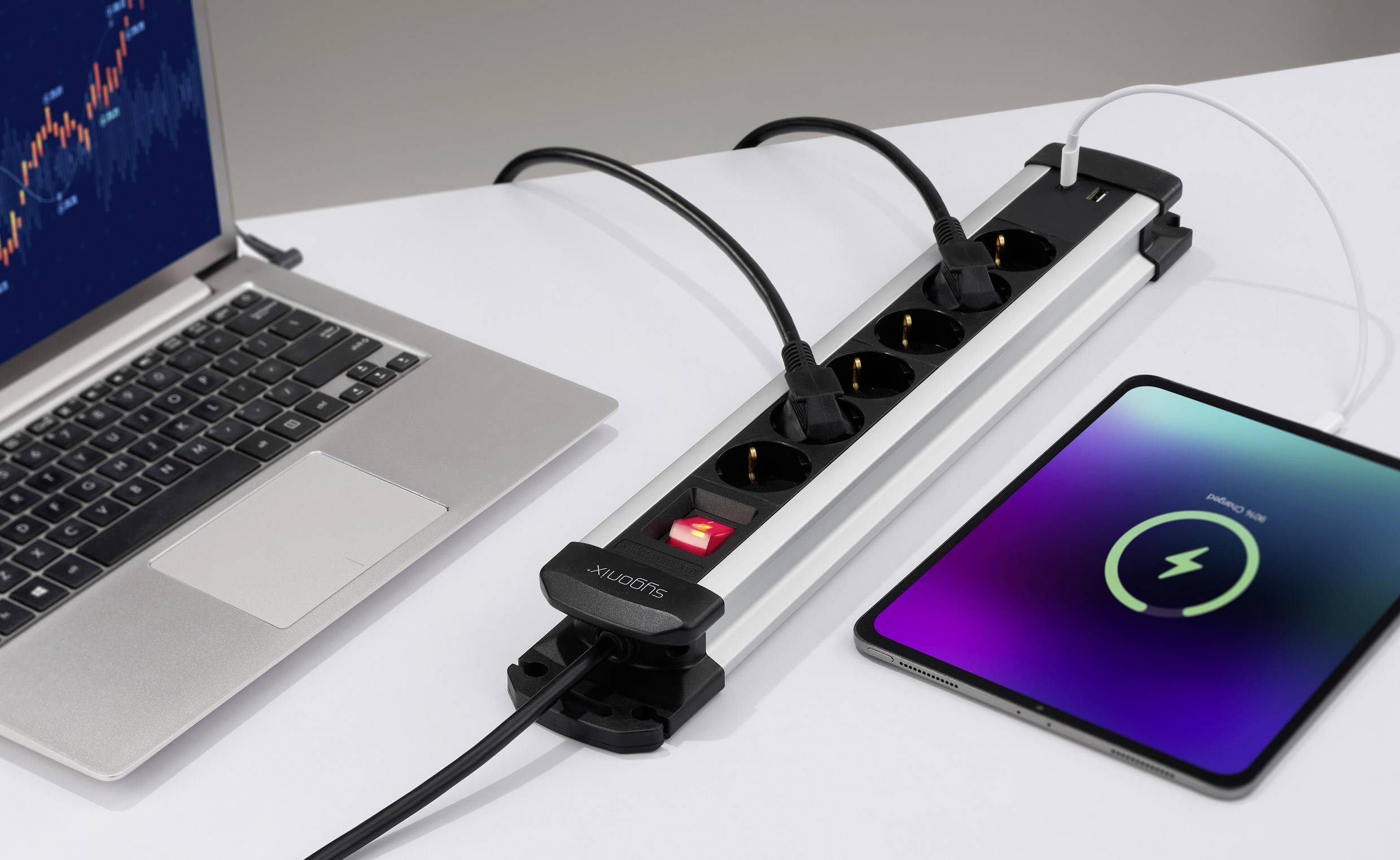 Sygonix SY-6807130 Stekkerdoos met schakelaar 6-voudig Zwart, Zilver Randaarde stekker 1 stuk(s)-5