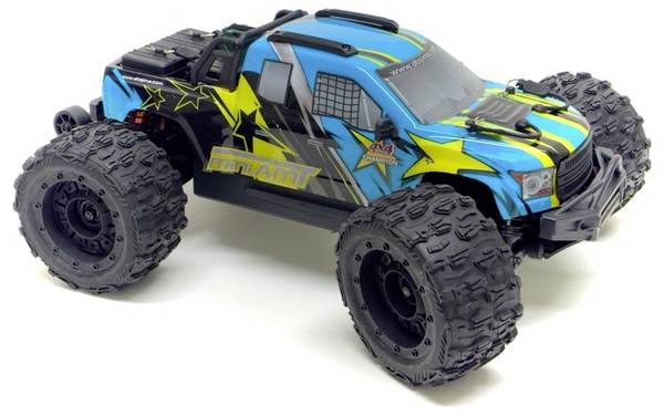 Absima Mini AMT Fluo Blauw Brushless 1:16 RC auto Elektro Monstertruck 4WD RTR 2,4 GHz