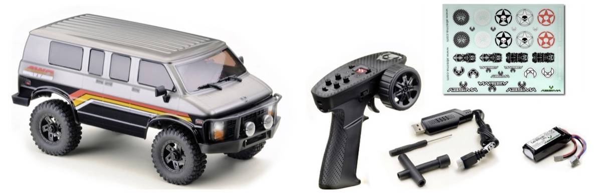 'Afstandsbediende auto met offroad-design, besturingsapparaat, batterijlader en stickers voor individuele aanpassing.'
