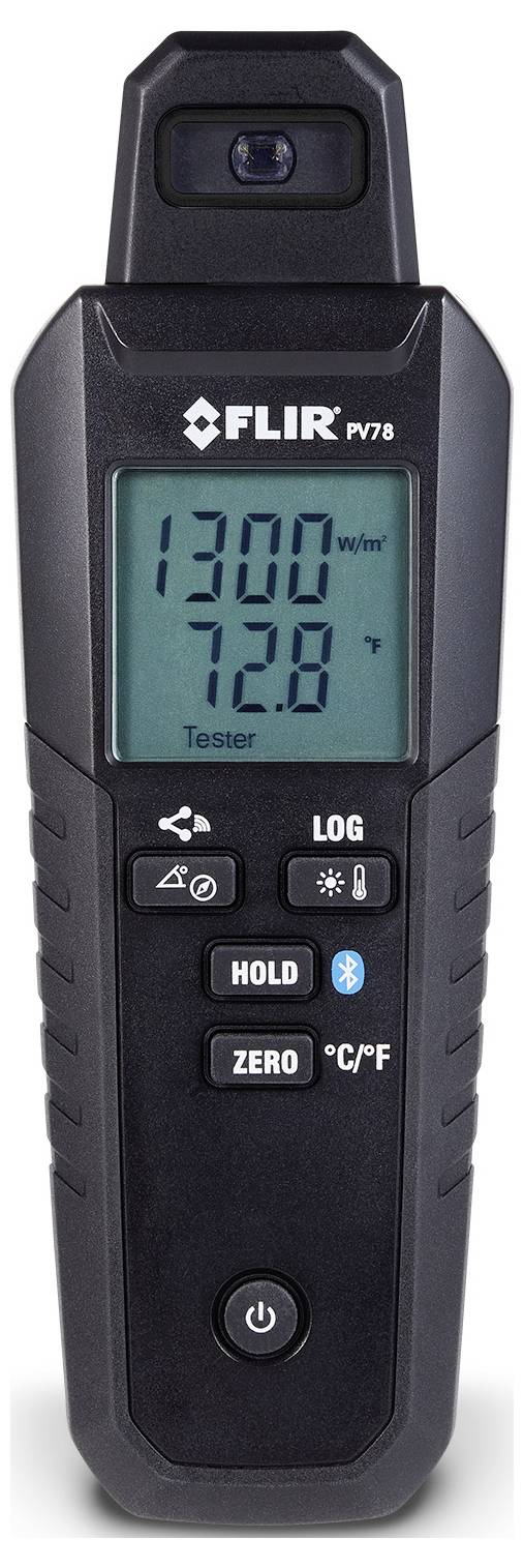 Digitale anemometer met display toont luchsnelheid van 1300 m/s en temperatuur van 72,8 °F. Bedieningstoetsen eronder.