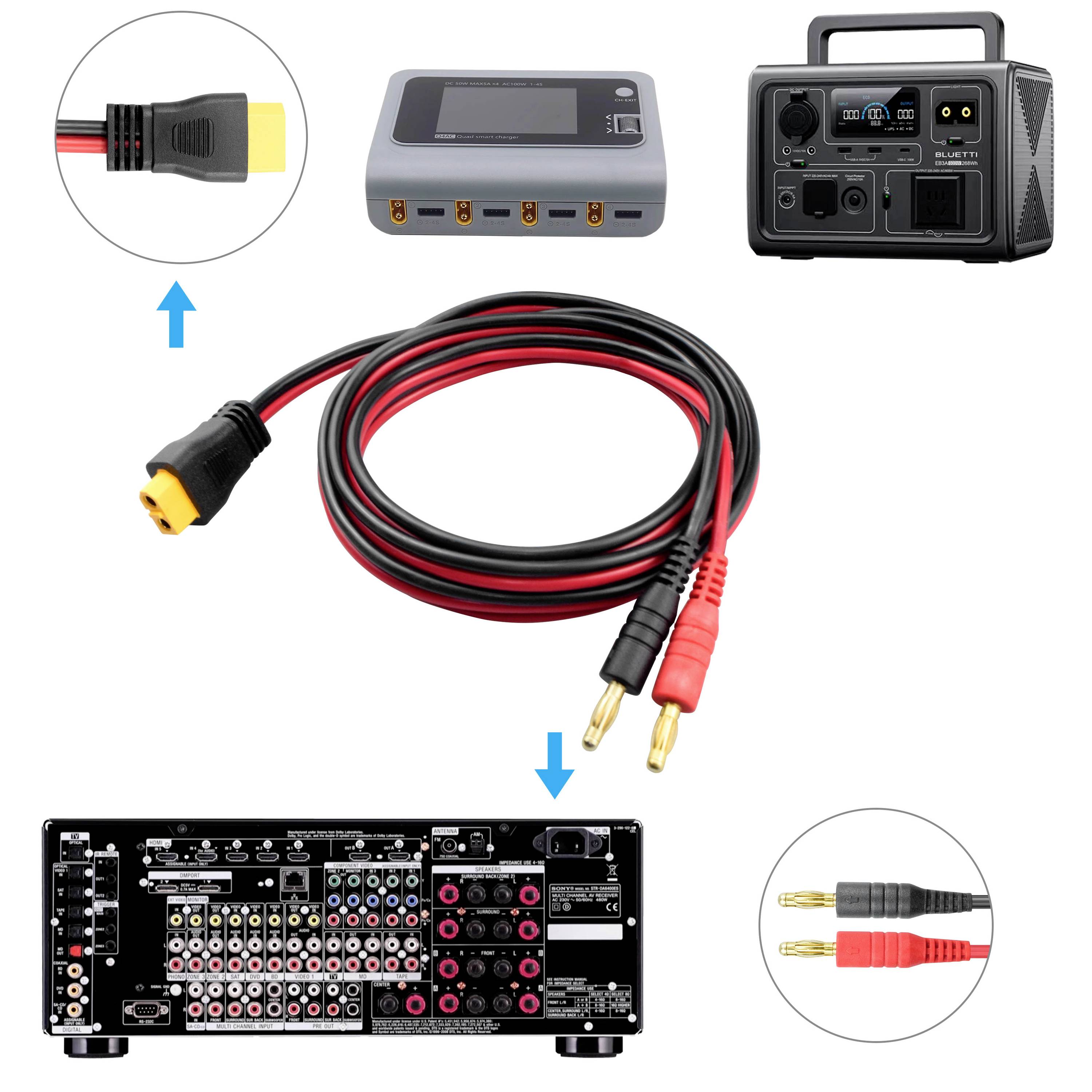 Banaanstekker 4 mm op XT60-kabel, rood/zwart 2 m TC-13619304 Zwart, Rood TRU COMPONENTS Inhoud: 1 stuk(s)-4