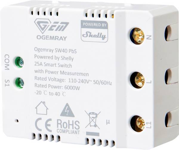 Shelly Ogemray smarter Relaisschalter 25 A Schakel-meetactor  Bluetooth, WiFi Shelly