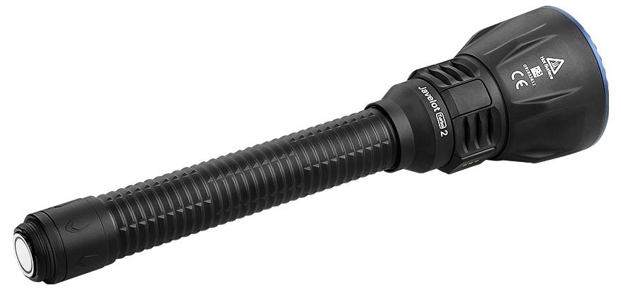 Gele LED-lamp van bovenaf gezien, cirkelvormig met een blauwe rand, centraal verlichtingselement in het midden.