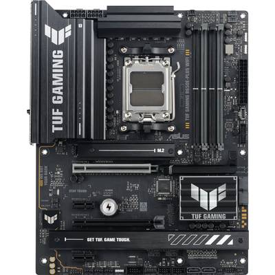 Een ASUS TUF Gaming-moederbord met socket en meerdere aansluitingen, geschikt voor krachtige gaming-pc's.