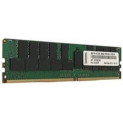 Een groene RAM-module met zwarte chips en een wit label.
