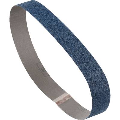 Een schuurband van blauw schuurmateriaal in een ovale vorm, gebruikt voor schuurmachines.