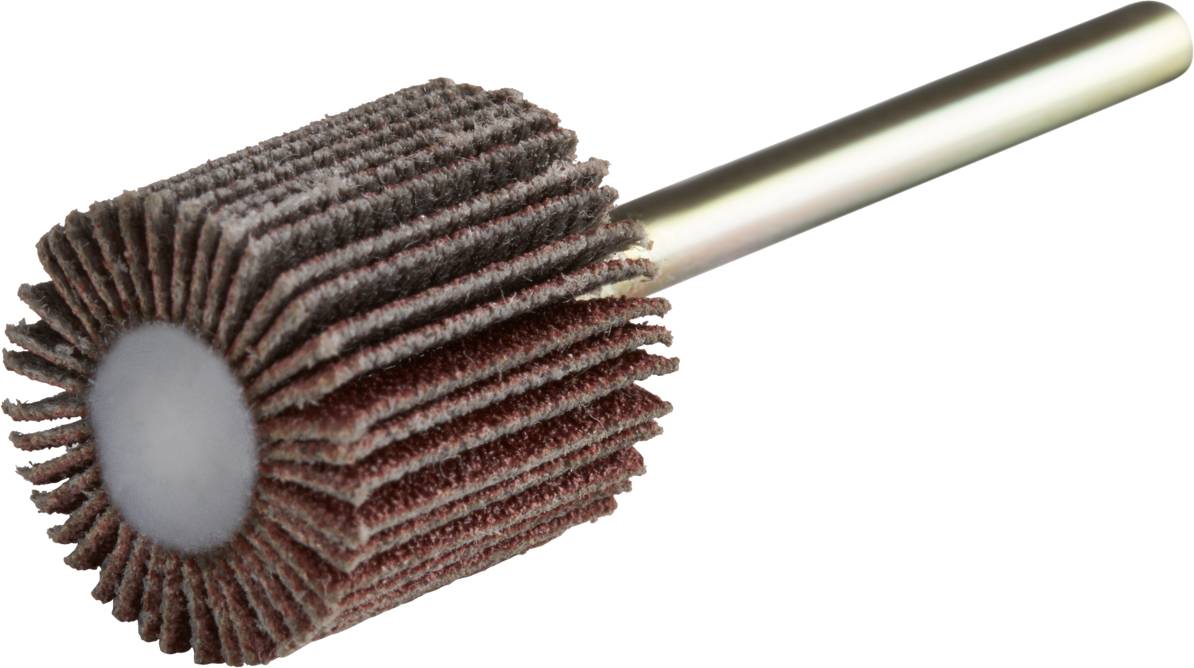 Een cilindrische slijpopzetstuk met lamellen, dat wordt gebruikt voor oppervlaktebewerking van materialen.