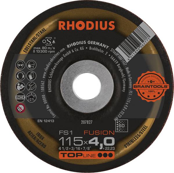 Rhodius 207827 FS1 FUSION Afbraamschijf Diameter 115 mm  RVS, Staal 10 stuk(s)