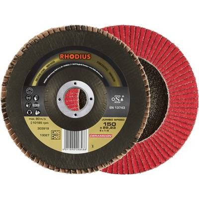 'RHODIUS' slijpschijf, maximaal 80 m/s, 150 x 22,23 mm, 10185 tpm, keramische korrel, EN 13743.