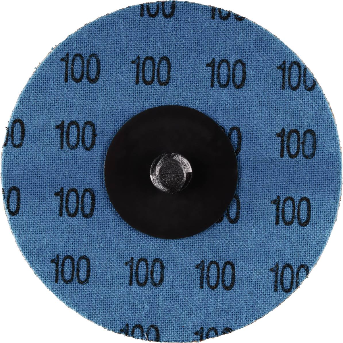 Een blauwe slijpopzetstuk met het opschrift '100' in zwarte letters, symmetrisch verdeeld.