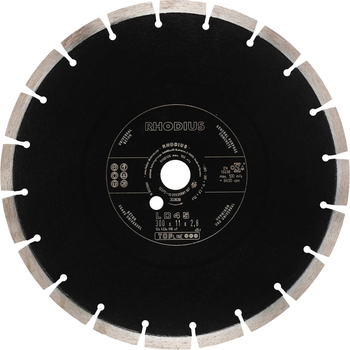 Rhodius LD45 303839 Diamanten doorslijpschijf 1 stuk(s) Beton