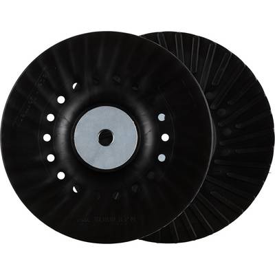 Twee zwarte slijpschijven van kunststof met metalen centrering, naast elkaar liggend. Ze hebben verschillende kleine gaten voor ventilatie.