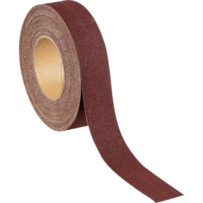 Een rol bruin schuurpapier, gedeeltelijk uitgerold, toont de ruwe textuur van het schuuroppervlak.