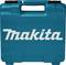 Een turquoise kunststof koffer met het witte merklogo 'Makita' aan de voorkant.