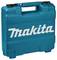 Blauwe gereedschapskoffer met wit 'Makita'-logo op de voorkant, bedoeld voor het transport en de bescherming van elektrisch gereedschap.
