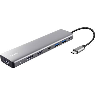 USB-C-hub met HDMI, twee USB-A-poorten, USB-C-poort en Ethernet. Ideaal voor apparaatuitbreiding en connectiviteit.