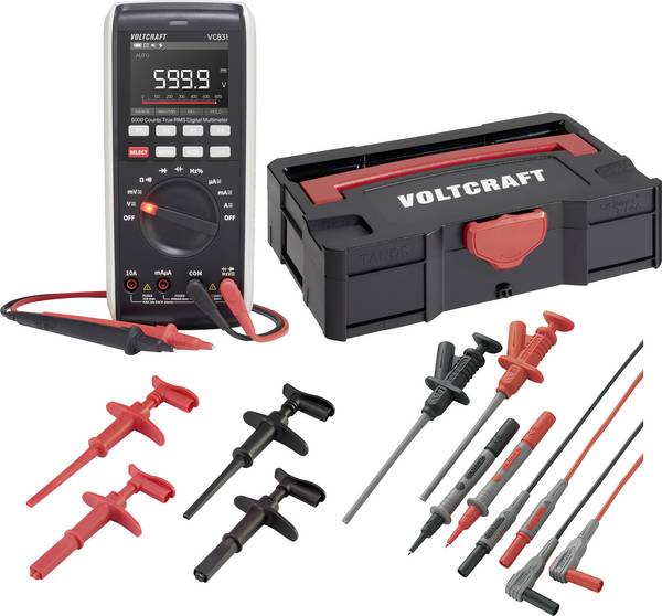 VOLTCRAFT VC-831 Multimeter set met T-loc Systainer, grijpklemmen, haken en extra kabelset