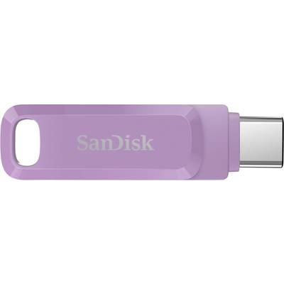 USB-stick in roze met het opschrift 'SanDisk' op de voorkant. De aansluiting is zichtbaar.
