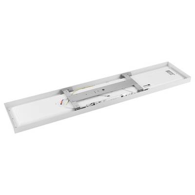 Rechthoekige LED-paneel met metalen frame, zichtbaar kabelmanagement en montagebeugels aan de achterzijde.