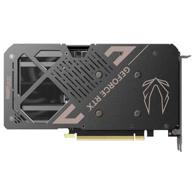 Videokaart met het opschrift 'ZOTAC GAMING' en 'GEFORCE RTX'. De kaart heeft ventilatiesleuven en een grafisch logo op de achterzijde.