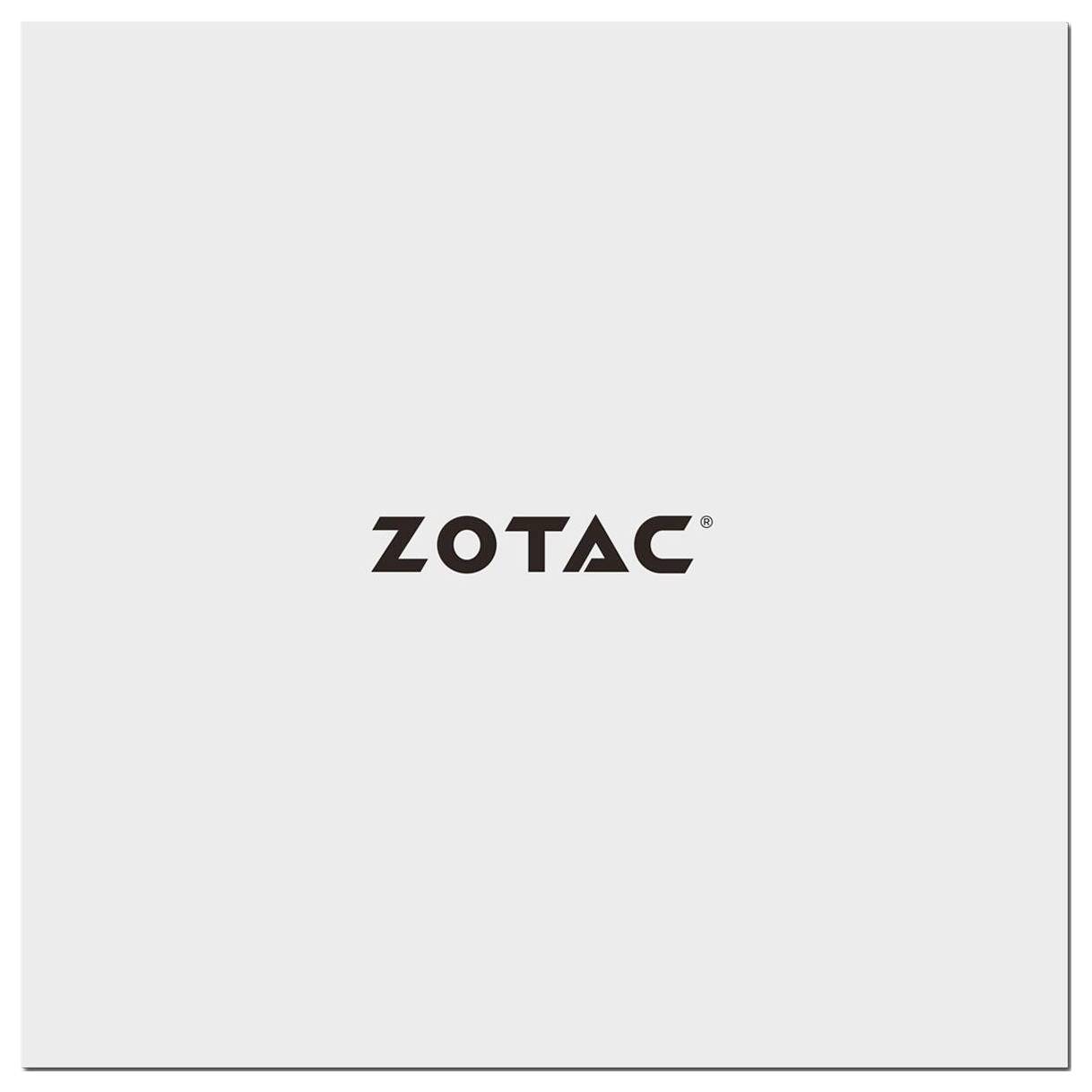 De afbeelding toont het ZOTAC-logo in zwarte letters op een grijze achtergrond.