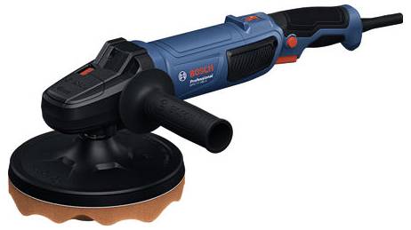 Elektrische slijpmachine met zwarte handgreep en blauwe behuizing, geschikt voor professionele oppervlaktebewerking.