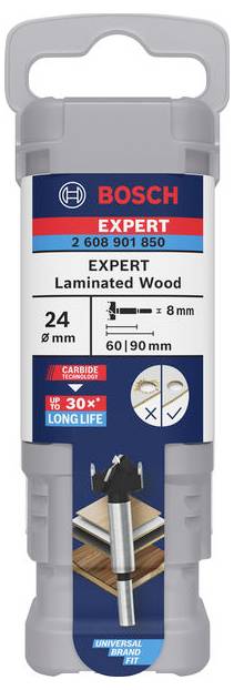 Boor voor laminaathout, merk Bosch Expert, 8 mm diameter, geschikt voor nauwkeurig boren in hout, verhoogde levensduur.