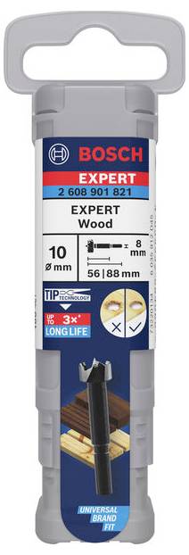 Bosch houtborenset 'EXPERT Wood', diameter 10 mm, boordiepte 56/88 mm, lange levensduur, 3 stuks.
