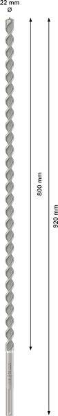 'Boor met 52 mm diameter en 920 mm totale lengte, waarvan 800 mm werklengte.'