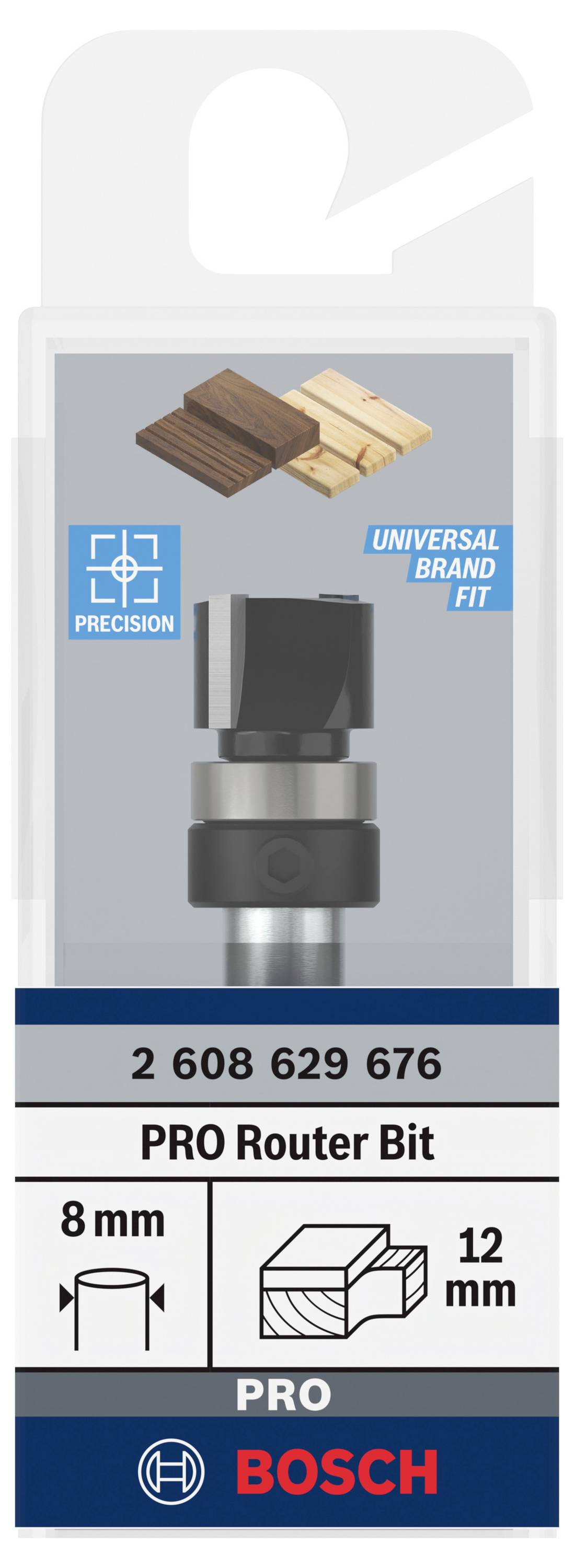 'Bovenfrees van Bosch, model PRO Router Bit, geschikt voor 8 mm, houtbewerking, met precisieSnede, universele pasvorm.'