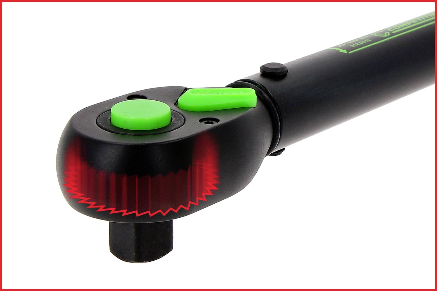 Een digitale momentsleutel met een groene knop en display.