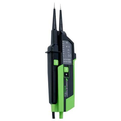 Digitale spanningszoeker met groene en zwarte behuizing, twee meetpennen en LED-display voor spanningsmetingen tot 1000V.