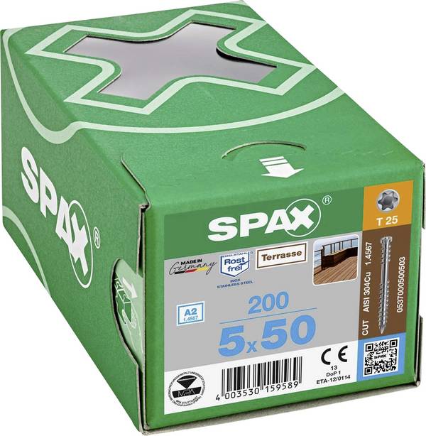 SPAX 0537000500503 R 88192 Zylinderkopf T-STAR Houtschroef 5 mm 50 mm T-STAR plus    RVS A2 200 stuk(s)