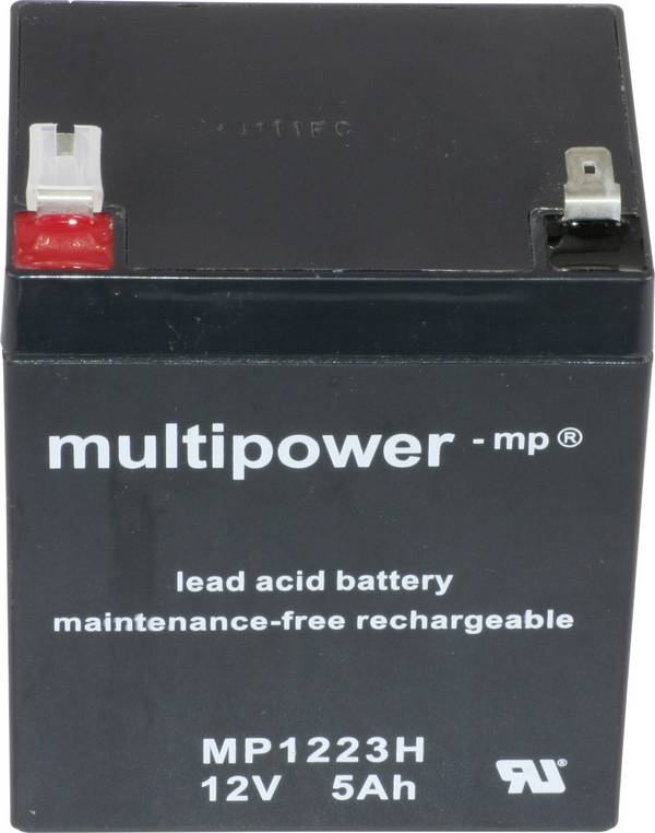 multipower MP1223H Loodaccu 12 V 5 Ah Loodvlies (AGM) (b x h x d) 90 x 108 x 70 mm Kabelschoen 6.35 mm Onderhoudsvrij, Geringe zelfontlading