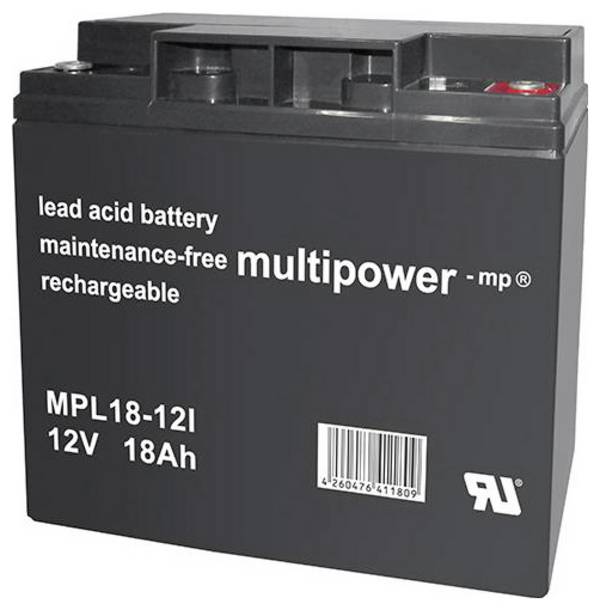 multipower MPL18-12 Loodaccu 12 V 18 Ah Loodvlies (AGM) (b x h x d) 181 x 167 x 76 mm M5-schroefaansluiting Onderhoudsvrij, Geringe zelfontlading