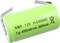 Een groene cilindrische NiMH-batterij met opdruk '1,2V H-C4000HT', met een capaciteit van 'Typ. 4000mAh min. 3800mAh', en een verwijderingssymbool.