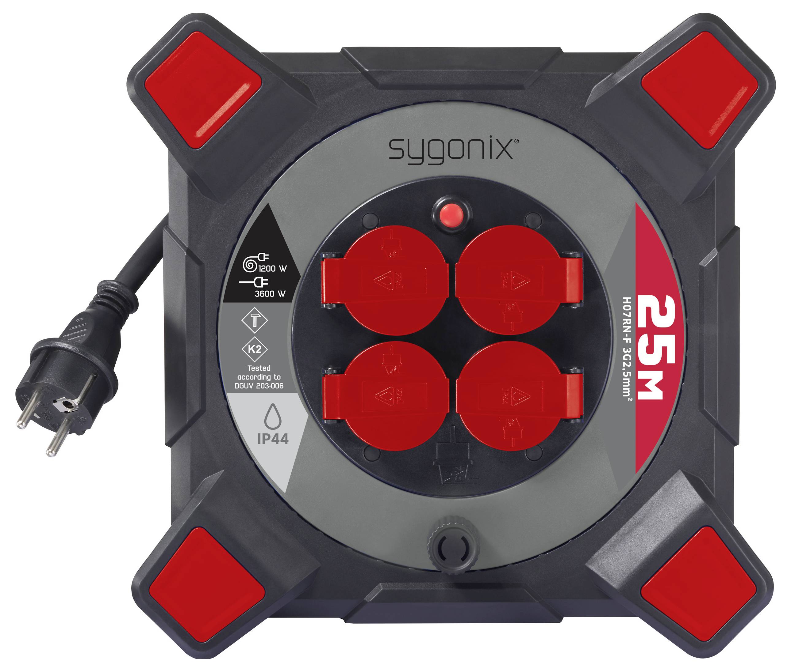 Sygonix SY-10236123 Kabelhaspel 25 m Zwart Randaarde stekker-1