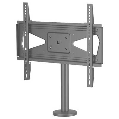 Metalen tv-wandsteun met verstelbare armen op een ronde voet, geschikt voor het ophangen van flatscreen-televisies.