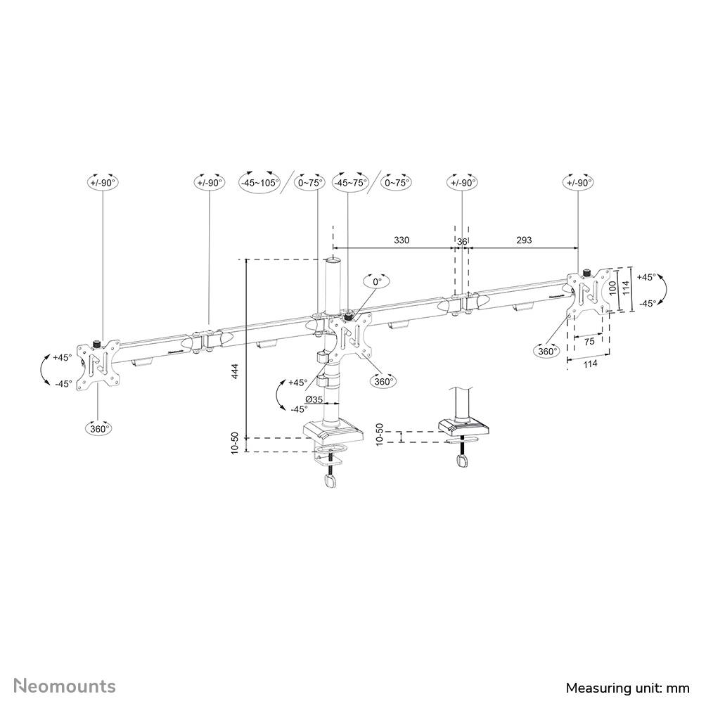 Technische tekening van een montagessysteem: Bevat afmetingen, hoekspecificaties en bevestigingsmethoden voor installatie.