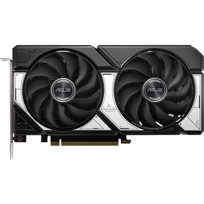 Zwarte ASUS-videokaart met twee grote ventilatoren en PCIe-aansluiting. Ontwikkeld ter verbetering van de grafische prestaties in computers.