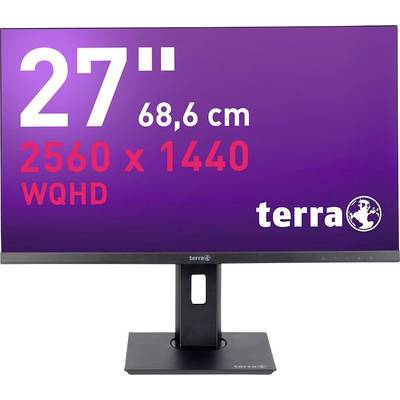 Een 27-inch monitor met WQHD-resolutie van 2560 x 1440 pixels. Het scherm toont het logo 'terra'.
