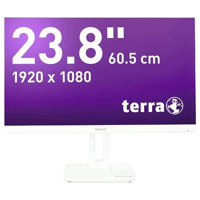 "Terra"-monitor, beeldschermgrootte 23,8 inch (60,5 cm), resolutie 1920 x 1080, op witte voet, achtergrond in paars.