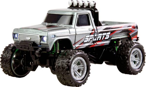 Amewi  Grijs Brushed 1:64 RC auto Elektro Monstertruck Achterwielaandrijving RTR 2,4 GHz Incl. accu en laadkabel, Met lichteffect