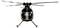 Een modelheli met twee rotorbladen, frontaal gezien, staat op een witte achtergrond; rood-zwarte kleurstelling.