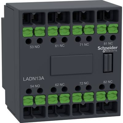 Elektrisch contactapparaat van Schneider Electric met meerdere groene aansluitklemmen, model LADN13A.