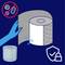 Een hand grijpt naar glanzend toiletpapier. Symbolen tonen antibacteriële bescherming, met een gesloten slot en doorgestreepte bacteriën.