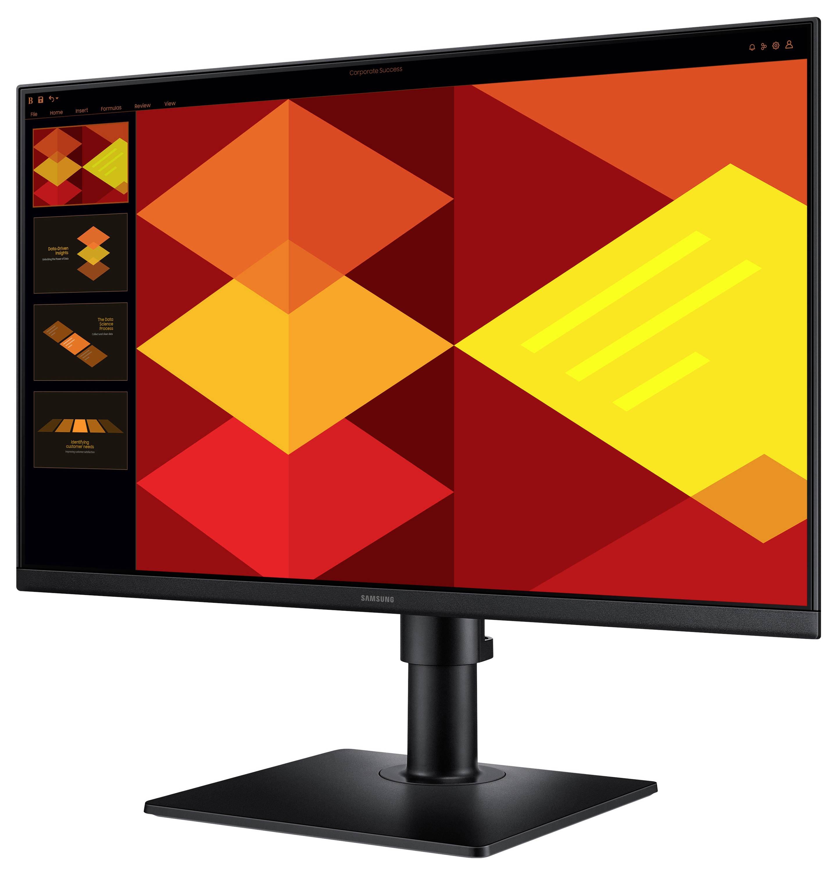 Een computermonitor die een levendig geometrisch patroon van overlappende rode en oranje ruitvormen tegen een zwarte achtergrond vertoont.