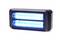 Een rechthoekig, zwart LED-licht met twee blauwe lichtstrepen in het midden, afgebeeld op een witte achtergrond.