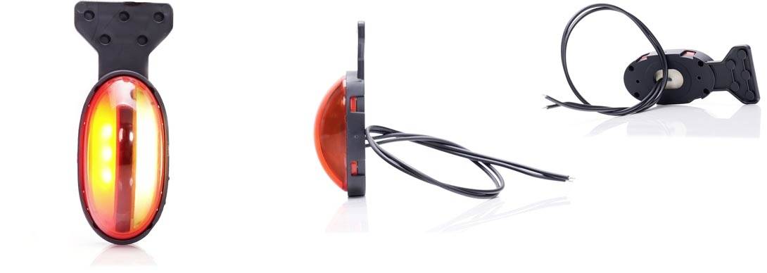 Rood LED-fietsachterlicht met twee lichtgevende dioden, zijdelingse zwarte houder en kabel voor bevestiging. Geschikt voor veiligheidsdoeleinden.